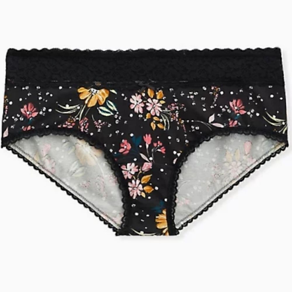 0X Torrid Cheeky Panty Wildflower Black Lace Plus